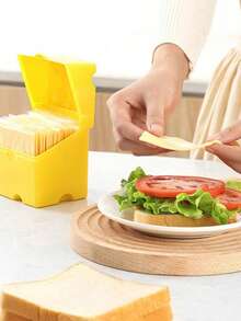 1 pieza Caja de almacenamiento de queso, Caja de embalaje de queso, Recipiente de almacenamiento para refrigerador, Caja de conservación cuadrada - Amarillo - Ver 3