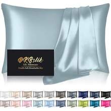 Silk Pillowcase For Hair And Skin, Mulberry Silk Pillow Cases Standard Size, Anti Acne Cooling Sleep Both Sides Natural Silk Satin Pillow Covers With Hidden Zipper, Gifts For Women Men, Ash Blue - Aqua Blue - 查看 10