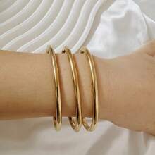 3 Pcs Gold Plated 18K Stainless Steel Bamboo Knot Bangle Bracelet For Women, Suitable For Daily, Party, Event And Gift - Gold - View 11