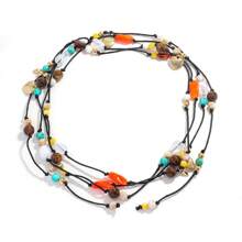 1pc Boho Chic Colorful Handmade Beaded Pendant Necklace, Women Long Necklace With Asymmetrical Multi-Element Pendants, Suitable For Party, Banquet, Daily Casual Wear, Assorted Shapes, Sizes And Materials(Pendant Placement Random)