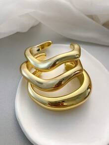 3 件套复古夸张奢华金色树脂开口手镯套装，女士日常/派对/婚礼珠宝配饰 - 金色4 - 查看 6