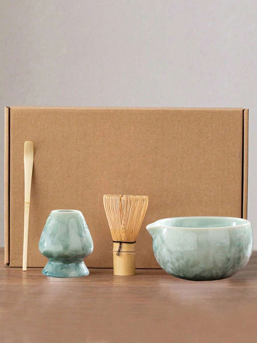 1件/2件/3件/4件 宝石绿晶彩陶瓷抹茶四件套 - 抹茶碗、抹茶打蛋器、抹茶杯、搅拌棒。抹茶冲泡工具套装、甜点烘焙工具套装、茶饮制作工具套装。日式抹茶爱好者礼盒套装 - 彩色 - 查看 1