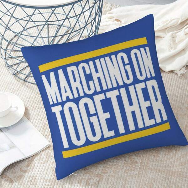 1pc Leeds United "Marching On Together" Pillow Case - 45cm X 45cm Double-Sided Printed, Soft Plush Blue And Yellow Striped Cushion Cover, Fade-Resistant Vintage Design, Suitable For Home Decor (Inner Pad Not Included), Football Fan Merchandise | Motivational Text Design | Zipper Closure
