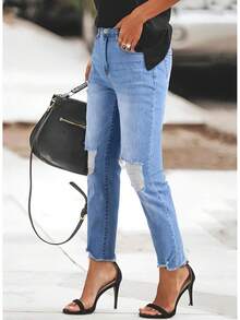 Sidefeel Women's Boyfriend Jeans Stretchy Ripped Distressed Zimbaplatinum Pants Size 4-18 - Sky Blue - View 6