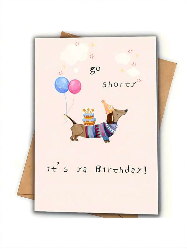 1pc Fun Dachshund Birthday Cards - Dachshund Designed For All Ages - Cartoon Animal Greetings, Greeting Cards With Brown Paper Envelopes