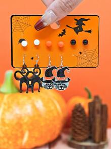 10 Peças/12 Peças Conjunto de Brincos para Halloween, Brincos de Botão com Elementos de Abóbora, Fantasma e Morcego Decorados com Strass