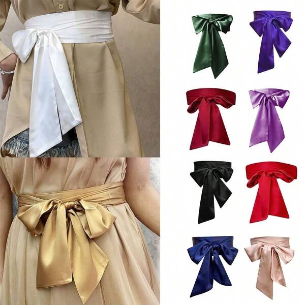 Fashion Bow Corset Satin Silk Wide Waist Belt Women Dress Top Bowknot Decorative Waistband Waist Fabric Ribbon Cummerbunds Lace Up Waist Strap Waist Cover Waist Band Body Shapewear