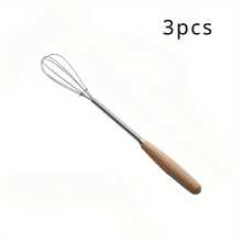 3 piezas, batidor con mango de madera maciza, mini batidor de huevos de acero inoxidable para cocina, batidor de leche para mezclar - Caqui - Ver 2