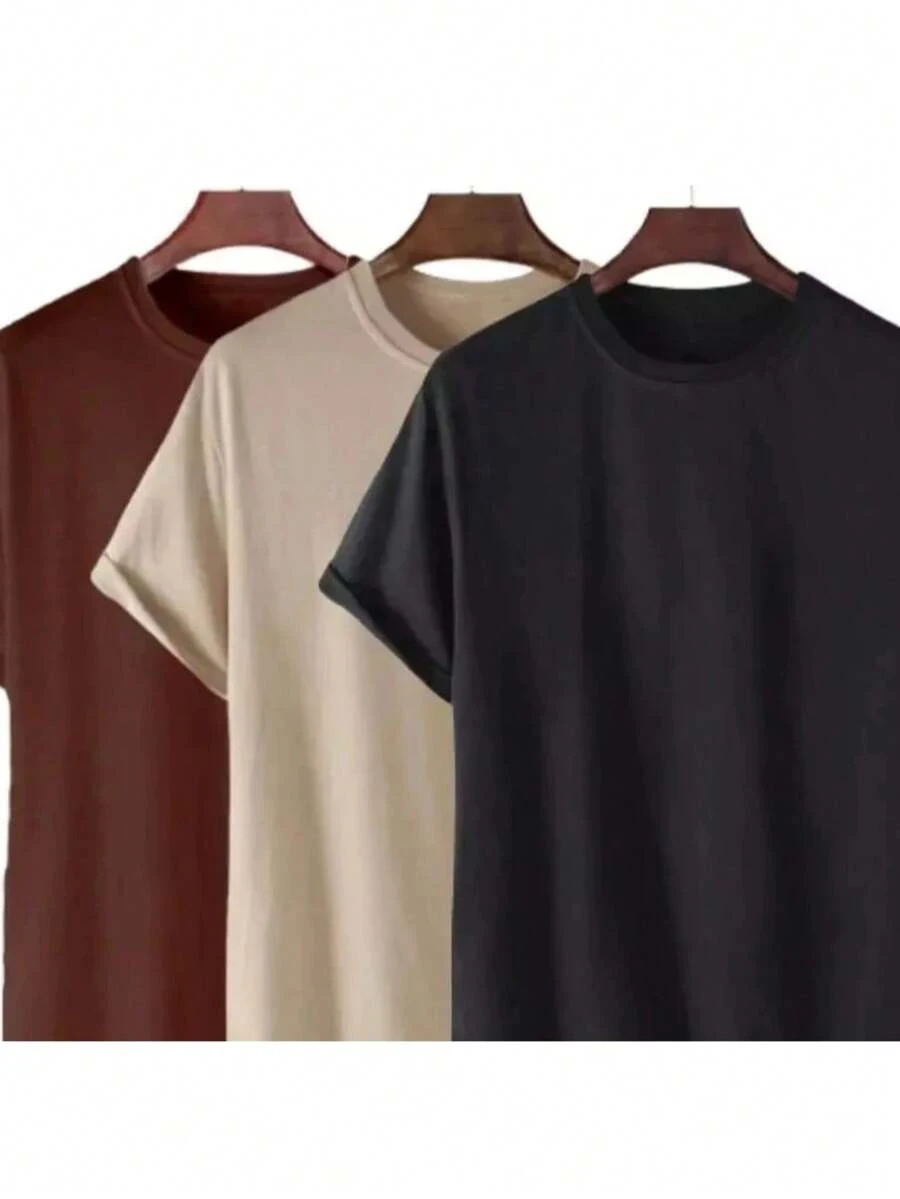 Kit Of 3 Plain 100% Cotton T-Shirts - Màu be - Xem 1
