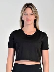 WOMEN'S FITNESS GYM CROPPED TOP IN DRYFIT FABRIC - màu đen - Xem 2