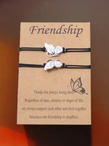 2pcs Butterfly Decor Bracelet Adjustable Straps Size Couple Matching Bracelet Jewelry Accessories For Best Friends, Bsf, Bestie, Cousin Birthday, Classmate Graduation Season, Valentine's Day Gift,Mom,Mother,Mother's Day,Gift