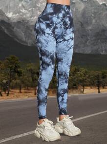 Damen High Waist Batik Sport Leggings, nahtlose Yoga Workout schlank anliegende Strumpfhosen