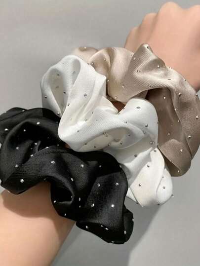 2 piezas/3 piezas/4 piezas/5 piezas Scrunchies elegantes de mujer con rhinestones en espiral, sujetadores de coleta, adecuados para decoración del peinado diario, lazos de pelo de satén simples y elegantes, estilo bohemio