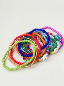 11pcs/Set Boho Colorful Beaded Starfish Elegant Bracelet, Suitable For Women, Perfect For Party, Beach Activities And Gift-Giving, Handmade Jewelry
