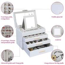 4-Tier Jewelry Storage Box With Transparent Lid & 3 Drawers, Faux Leather Jewelry Organizer Box With Fashion Gold-Tone Handles, Gift Box For Women's Watches, Necklaces, Rings, Bracelets, Holiday Gift