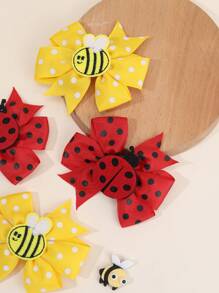 Set de 4 clips para el cabello con forma de lazo en amarillo y rojo para niñas, accesorios de tela con forma de abeja y mariquita, pasadores con clip de caimán como accesorios para el cabello para adolescentes de uso diario