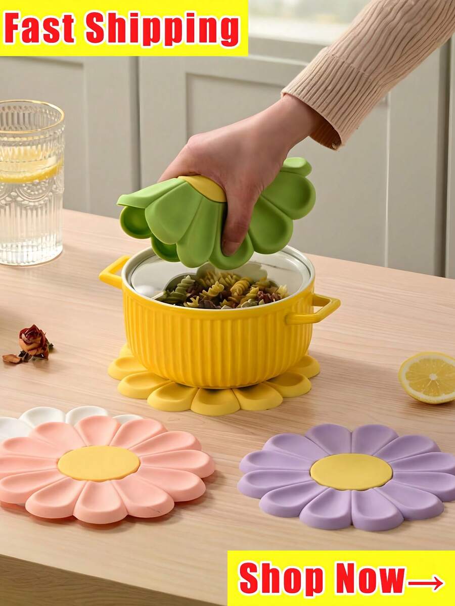 Daisy Flower Silicone Heat Insulating Mat Anti-Scalding High Temperature Resistant Pot Mat Premium Feeling Putting Pots And Pans Table Vegetable Mat Silicone Mat For Kitchen Countertop Non-Slip Heat Resistant Heat Insulating Mat Modern Design Pot And Pans Mat Silicone Table Mat Easy To Wash.