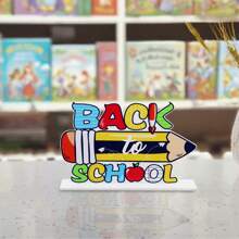 1 pezzo Supporto decorativo in acrilico per il ritorno a scuola, display da scrivania artistico con testo arabo "Benvenuti di nuovo a scuola", adatto come regalo per studenti per il ritorno a scuola, decorazione scolastica per il nuovo semestre, decorazione per camera da letto di studenti, festa di ritorno a scuola, regalo per la nuova stagione di apprendimento, souvenir