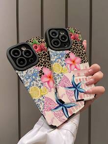 1pc Fashionable Leopard Print Bow Collage Pattern Faux Leather Soft Anti-Drop Phone Case Compatible With Apple & - Multicolor - View 5