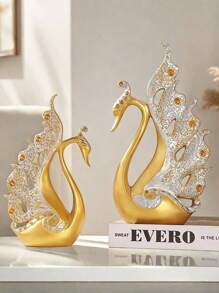 2pcs Christmas Deer/Golden Swan Ornaments, Resin Animal Statue Arts And Crafts, Home Decoration Ornaments, Living Room Desktop, Office Desktop Layout, Winter Christmas And New Year Decoration Best Gift Birthday.