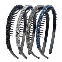 4Pcs Fashion Rhinestone Headband For Women With Teeth Non Slip Head Bands Comb Headbands Crystal Hairband Sparkly Diamond Hairbands Hair Accessories - Blackgray,silver,navy - View 1