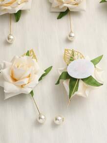 6pcs/Set Elegant Rose Brooch With Pearl Drop, Gold Metal Leaf & Handmade Flower, Vintage-Inspired Jewelry For Brides, Special Occasions & Everyday Elegance