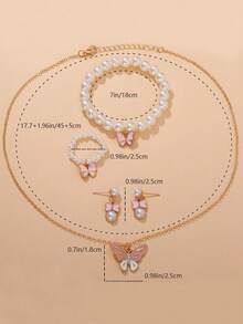 5 件套首饰套装，可爱蝴蝶吊坠项链、耳环、手链，适合少女，返校礼物，送给最好的朋友，金项链 - 彩色 - 查看 6