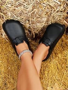 Giày lười rỗng chống thấm nước thời trang nữ, giày đi biển, dép lê nhẹ có khóa cài - màu đen - Xem 4