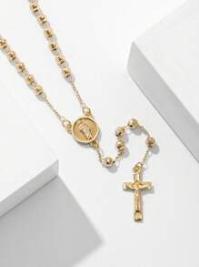 1 Stück 2025 Neu Silber 925 Hypogletisch 14K vergoldet handgefertigtes Priesterkreuz Jesus Rosenkranz Anhänger Halskette mit hochwertiger Geschenkbox & Tragetasche, geeignet für Mütter/Valentinstag, Freunde, Gläubige, Katholische Erste Kommunion, tägliches & Feiertags Gebet Tragen