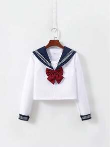 Sailor Uniform, Authentic Uniform, Cosplay, JK, High School Girl, Cosplay, Uniform, White, Two Types: Long Sleeve And Short Sleeve, Sailor Uniform, Skirt, Bow Tie, 3-Piece Set, JK Cosplay, Skirt, School Skirt, Pleated Skirt, JK, Bow Tie, Class Clothes, Kansai Collar, School Style, British Style, Junior High School Student, Cute, School Festival, Cultural Festival, Costume