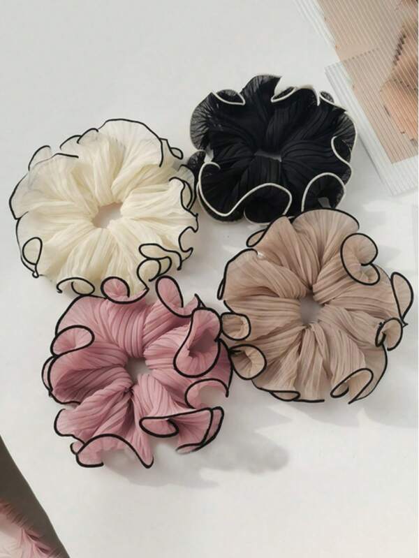 1/4 pièces Anneaux de cheveux élégants et minimalistes en tissu, boucles de cheveux plissées de couleur unie, accessoires de mode polyvalents pour un port quotidien