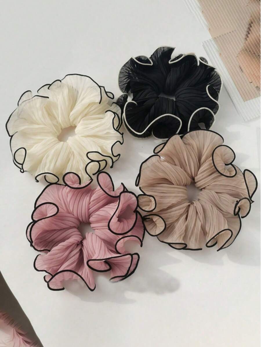 1/4 pièces Anneaux de cheveux élégants et minimalistes en tissu, boucles de cheveux plissées de couleur unie, accessoires de mode polyvalents pour un port quotidien