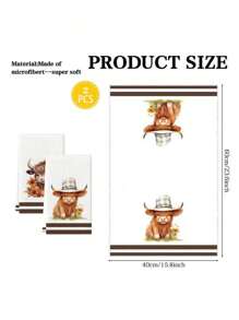 2Pcs Kitchen Towel Watercolor Floral Highland Cow Country Style Farmhouse Dish Towel Kitchen Dishwashing Hand Tea Towel Kitchen Dry Dish Towel Suitable For Kitchen Restaurant Dining Table