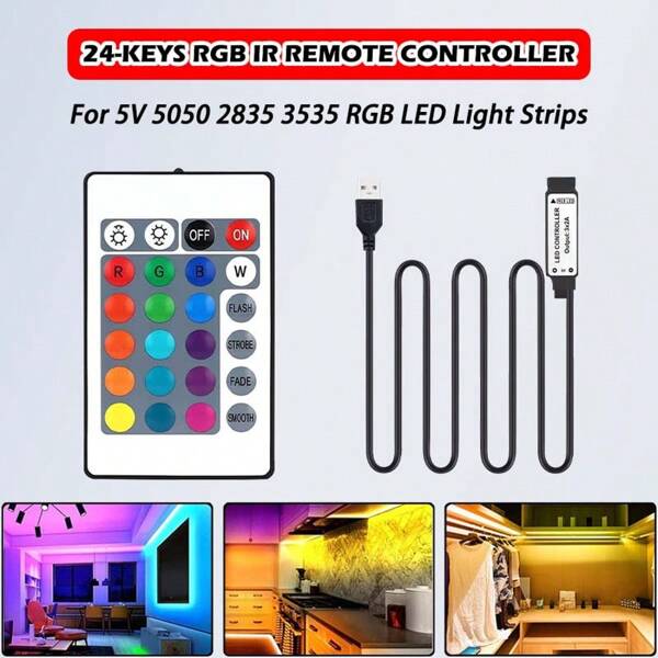 1 Stück/2 Stück 5V USB RGB LED Controller, Infrarot Funk Fernbedienung, 4-poliger LED Controller für 5V 5050/2835/3535 LED Streifen