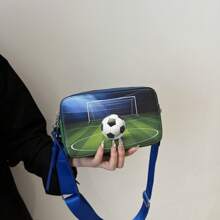 1 pieza Bolso de cámara de piel de PU bicolor con estampado de fútbol, bolso cuadrado pequeño tipo vintage para hombro/cruzado, adecuado para niñas, mujeres, estudiantes universitarios, ideal para viajar, compras, ir al trabajo