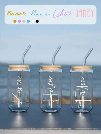 1pc 500ml Personalized Name Custom Large Capacity Glass Cup With Straw & Straw Brush, Bamboo Lid, Mother's Day Gift, Cooling Drink/Coffee/Beverage Cup, Customizable Name, Beer/Juice/Milk/Iced Coffee Cup - Gift For Friends, Couples, Parents, Mother, Classmates, Multi-Functional, Ornamental, Reusable, Exquisite, Stylish, High-Quality, Colorful, Modern, Custom, Personalized, Unique, Ideal Gifts For Him, Ideal Gifts For Her, Boyfriend, Dad, Girlfriend, Mom, Family, Friends, Tea Room, Home, Garden, Office, Brunch-Ready,Home & Living,Christmas Home Atmosphere,Souvenirs