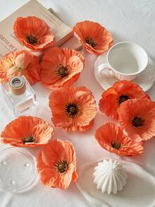 Set de 6/12 piezas de flores artificiales con tallos incluidos - Flores falsas para decoración de hogar, bodas, fiestas, centros de mesa, diademas y pantuflas - Naranja Quemada - Ver 3
