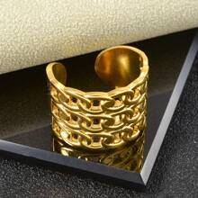Set de 3 anillos ajustables de acero inoxidable con capas geométricas enchapadas en oro de 18K, cuentas y corona, adecuado para mujeres en eventos diarios, fiestas, banquetes y vacaciones de verano
