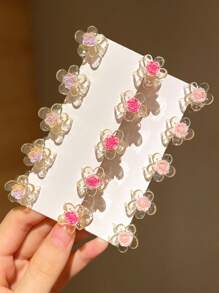 5 件花卉印花可爱 PVC 塑料发夹，包括女士侧刘海夹和公主头带/编织发夹，适合日常使用和送礼时尚发饰花爪夹可爱发爪 - 彩色 - 查看 6