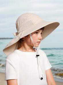 1pc Kids Solid Color Mesh Shawl Bucket Hat, Sun Ion Beach Visor, Suitable For 8-16 Years Old - 1PC - View 10