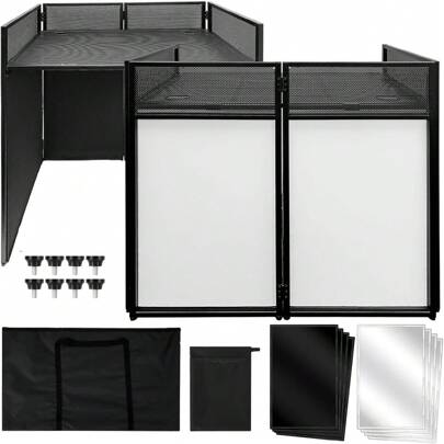 mteryoing Professional-Grade DJ Booth, Foldable Stage Backdrop With White-Black Light Diffuser, Compact Portable DJ Setup, Adjustable Event Facade For Parties, Stages