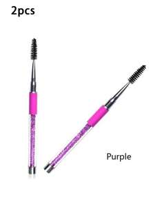 1 Pc Purple Spoolies Mascara Wands Eyelash Brushes ,Diamond-Encrusted Eyelash Brush Comb Eye Brow Brush Applicator With Cap Travel Unscented Nylon Bristle, Palm Brush Form, ABS Plastic Rod, Suitable For All Skin Types, Makeup Tool