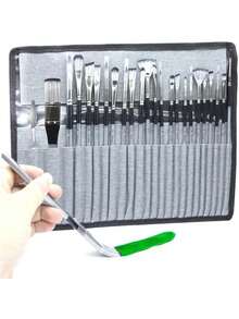 1 طقم 24 فرشاة طلاء من النايلون في كيس قماش رمادي، متعددة الاستخدامات للألوان المائية والأكريليك والزيتية، لوازم مدرسية، عودة للمدرسة - رمادي - مشاهدة 3