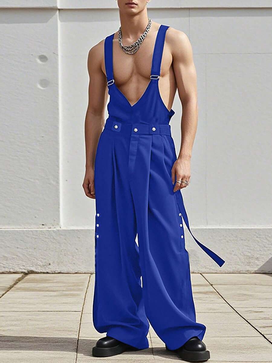 INCERUN Fashion Men Sleeveless Strappy Bib Dungarees Rompers Casual Wide Leg Jumpsuits Summer Long Cargo Overalls - 藍色 - 查看 1
