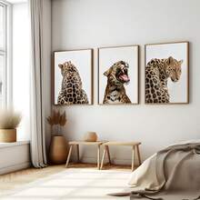 3 套无框酷炫动物豹纹海报，美学 Y2K 风骚房间装饰，时尚帆布画，印刷，极简主义时尚墙画，宿舍、公寓、女孩房、卧室、客厅、现代家居装饰的理想礼物