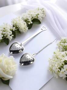 1/2/5/10pcs, 14cm*4cm, Stainless Steel Tea Infuser, Red Tea/Flower Tea Filter, Heart Shaped Handle Tea Leaves Strainer - Silver - View 2