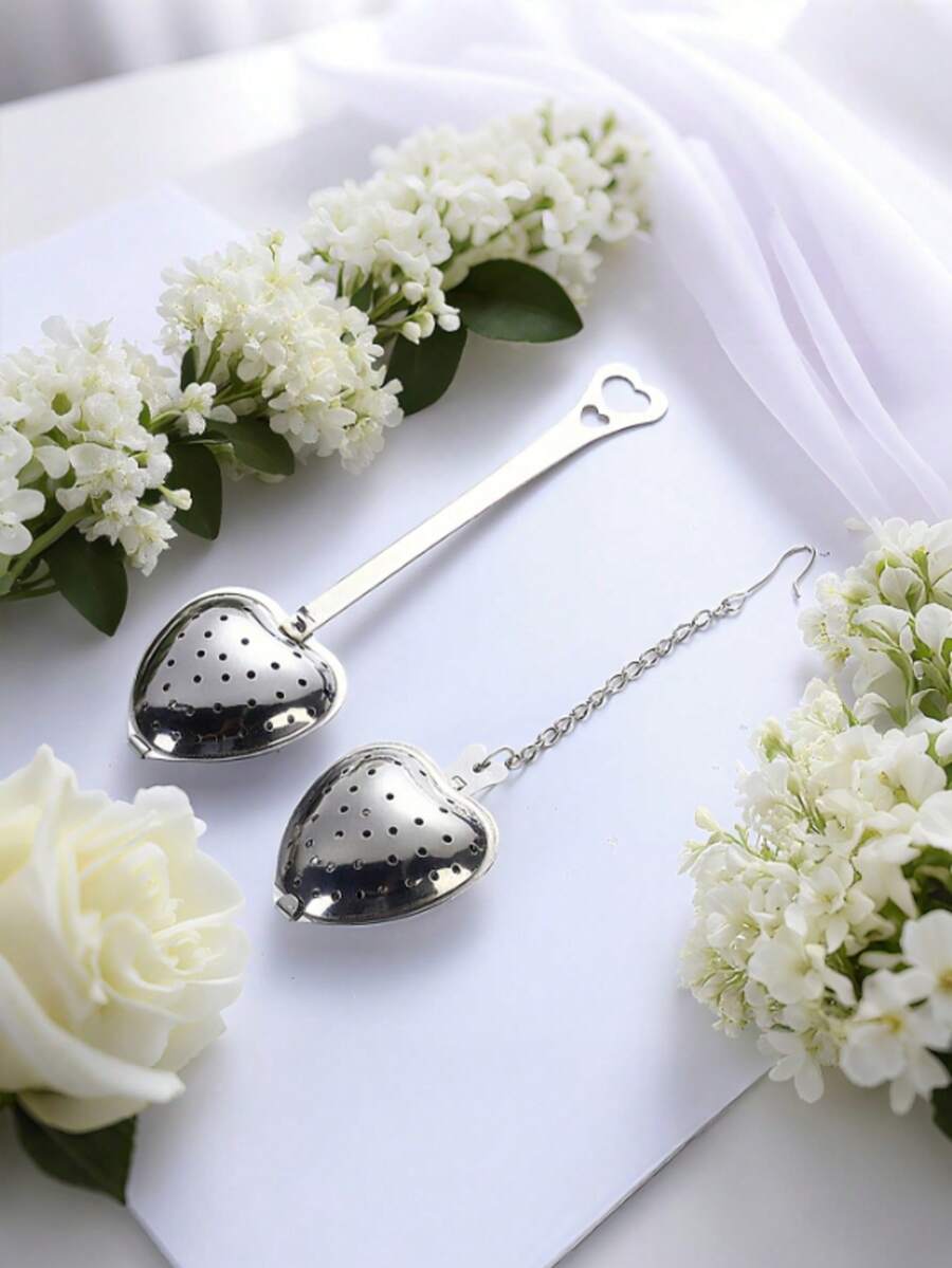 1/2/5/10pcs, 14cm*4cm, Stainless Steel Tea Infuser, Red Tea/Flower Tea Filter, Heart Shaped Handle Tea Leaves Strainer