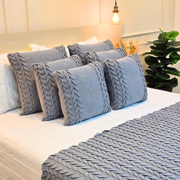Capa de Almofada Tricot Decorativa Sofá Cama Aconchego Home Decor