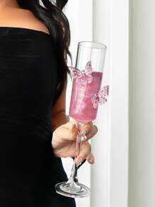Kristallen champagneglazen in Victoriaanse stijl - 3D handgemaakt roze vlinderontwerp, elegant glaswerk voor cocktails en mousserende wijn, perfect voor bruiloften, romantische feesten en speciale gelegenheden (160 ml)