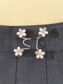 4pcs Invisible Adjustable Waist Trimmer And Button Fastener, Weight Loss Clothing Accessories (Excludes Cardboard) - White Flowers - View 6